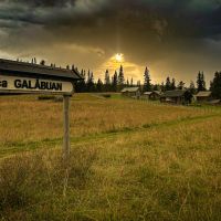 Abendsonne auf der Alm Galåbodarna am Fäbodvägen in Jämtland